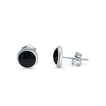 Half Ball Stud Earrings Round Simulated Black Onyx CZ 925 Sterling Silver (6mm-16mm)